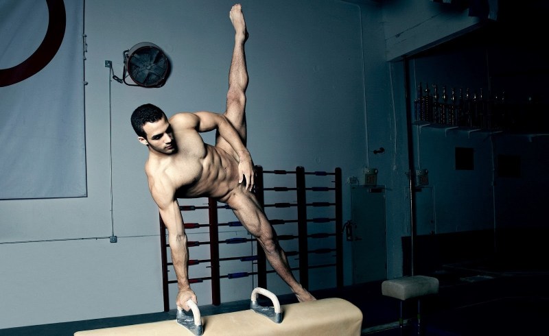 Naked gymnasts in unusual poses