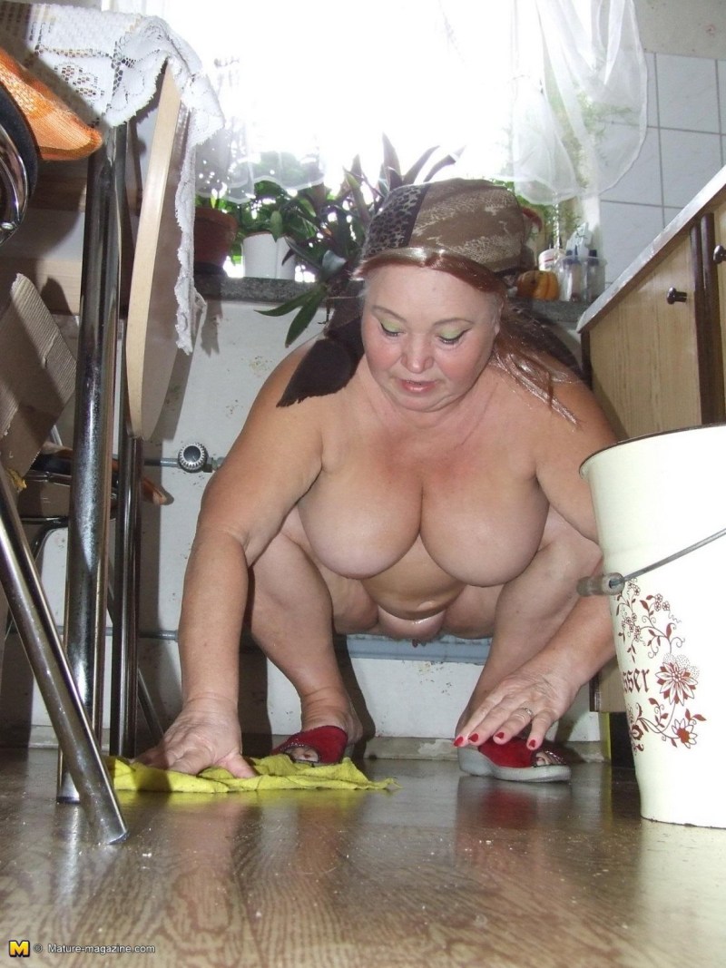 Elderly woman naked around the house