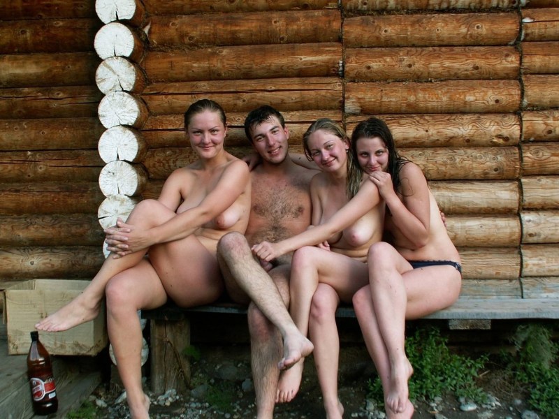 Naked girls in a village bath