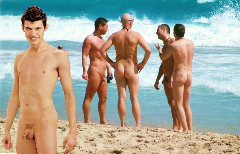 Nudists sunbathe on the beach