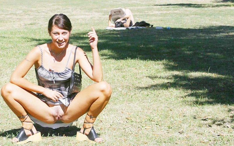 Eva Jane in a dress without panties