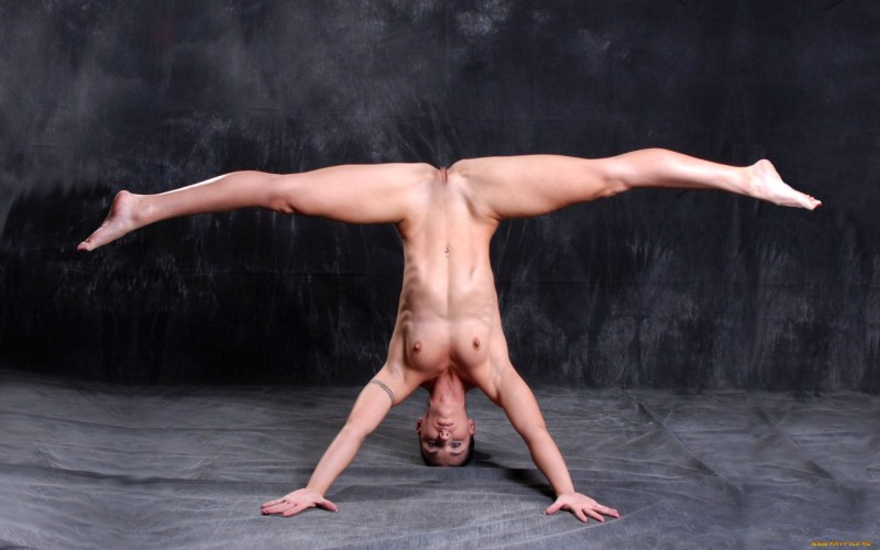 Stretching of naked gymnasts