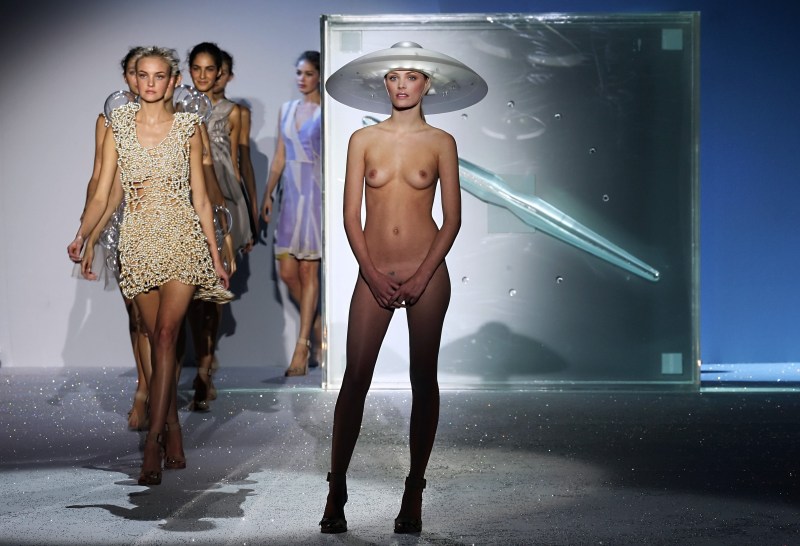 Naked fashion models on the catwalk