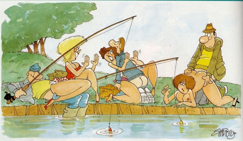 Fishing girls without panties