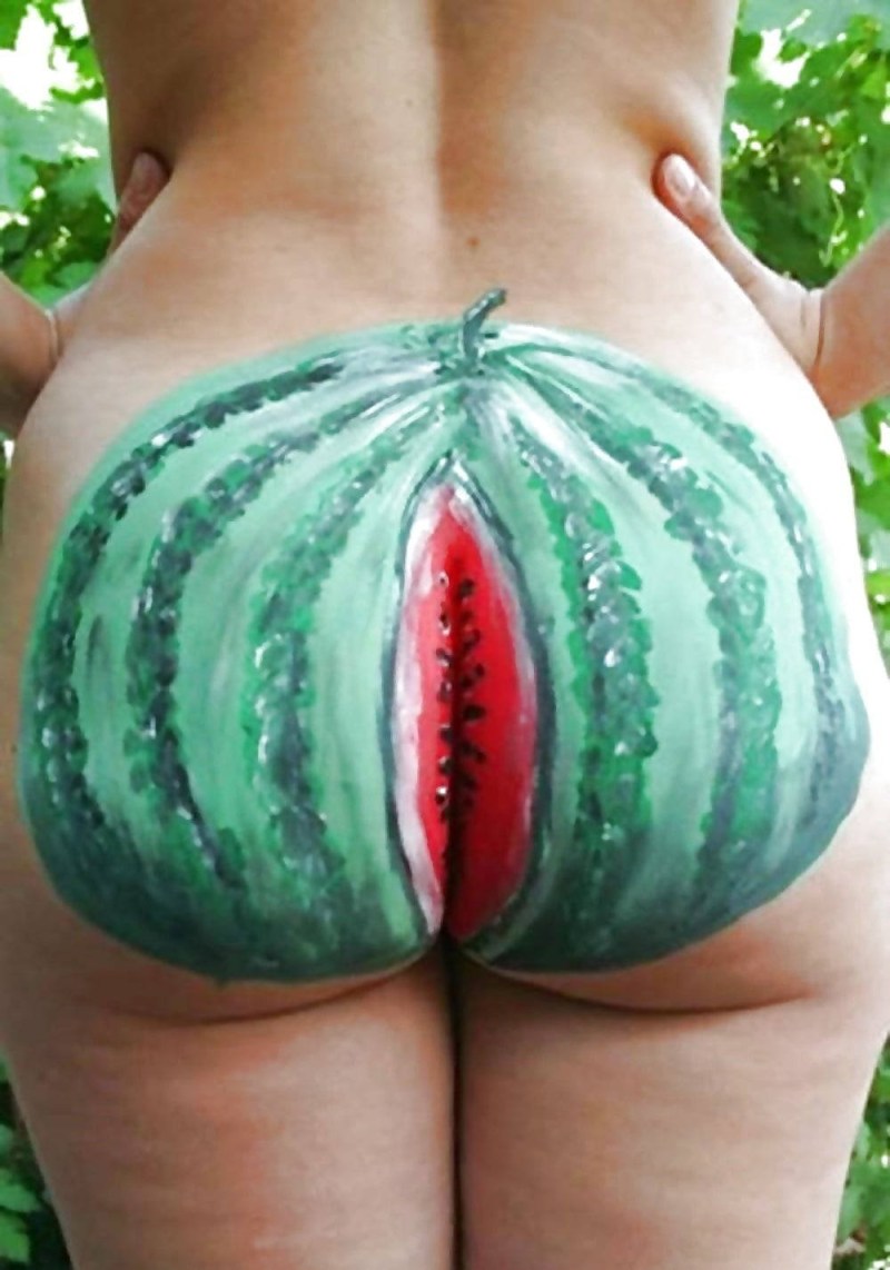 Naked woman with tits watermelons