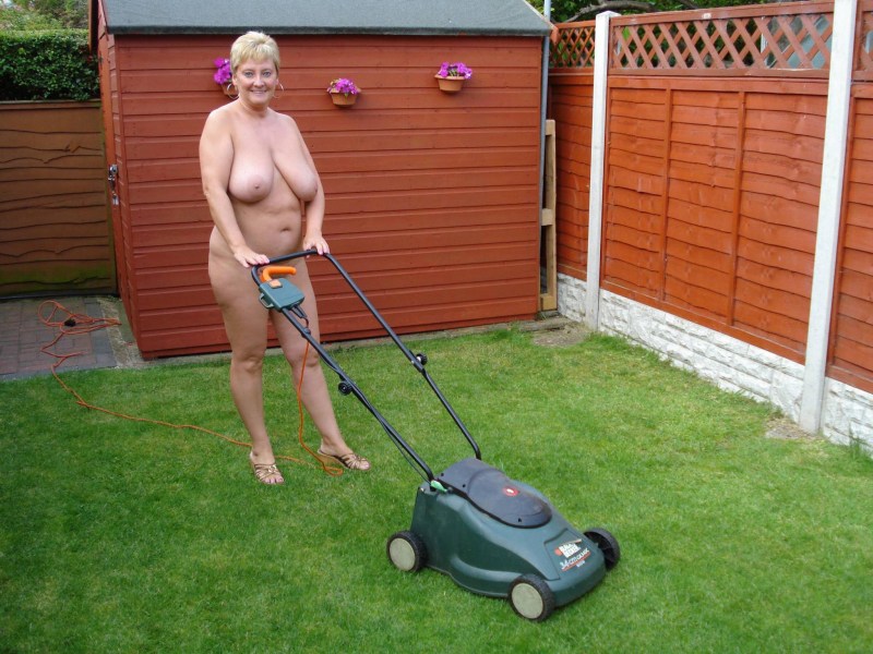Cleaning the garden naked