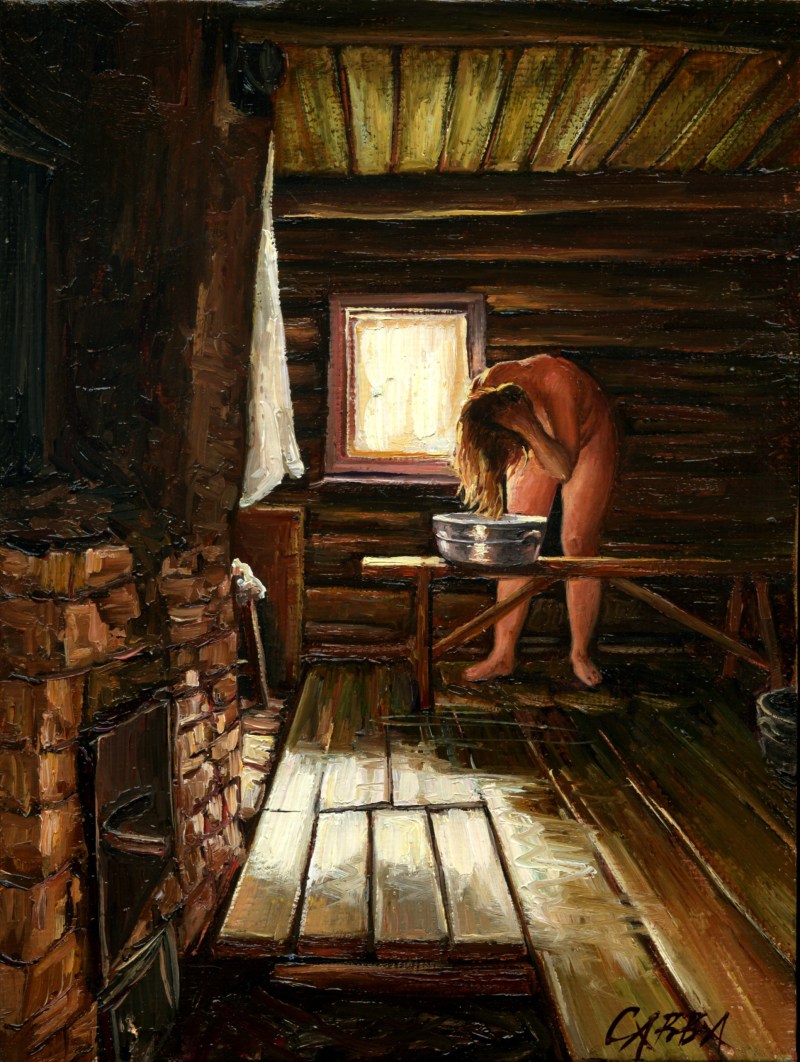 Naked elderly women in the bathhouse