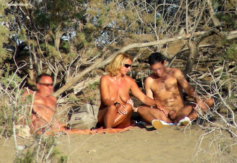 Family pairs of swingers on the beach