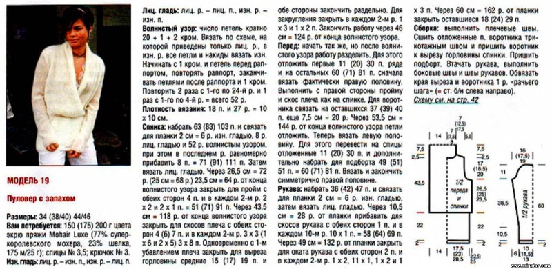 Sweater with openwork rhombes knitting scheme