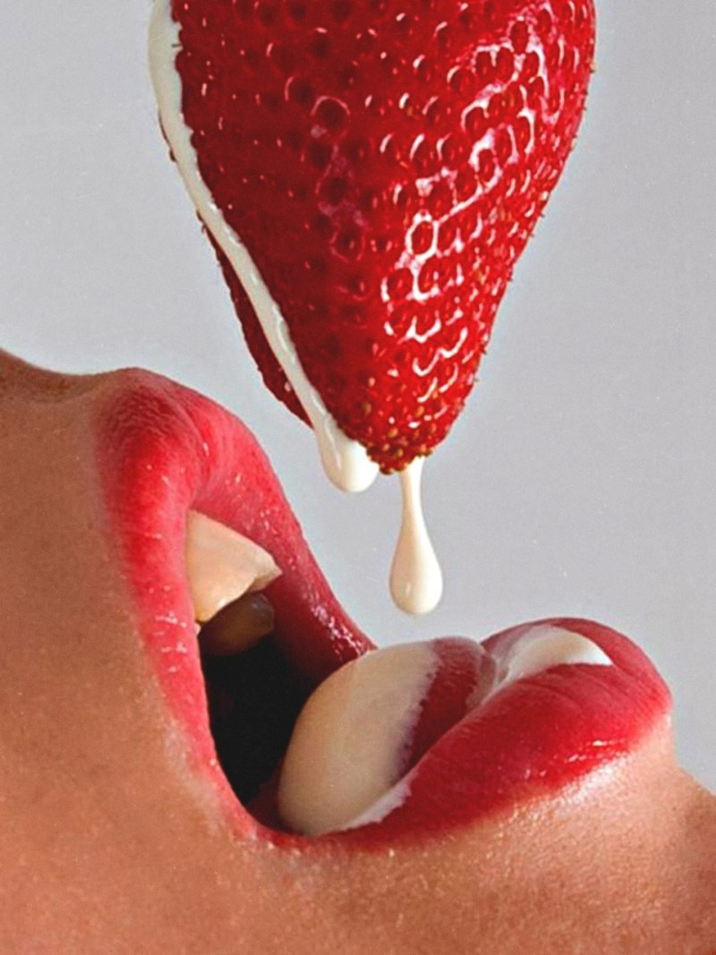 Kiss with chocolate in the mouth