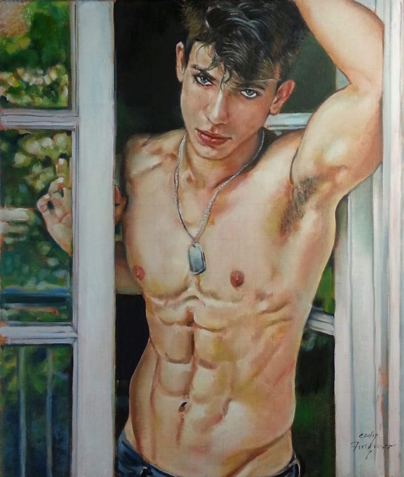 Naked man with a coffee mug