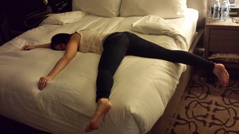 Happy man lies prostat