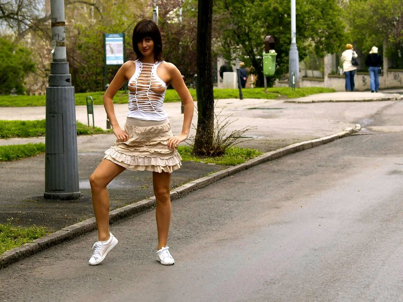 Girls expose breasts in restaurants