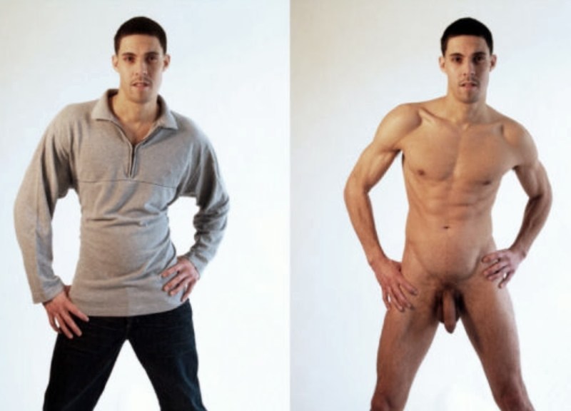 Naked guy at home with little