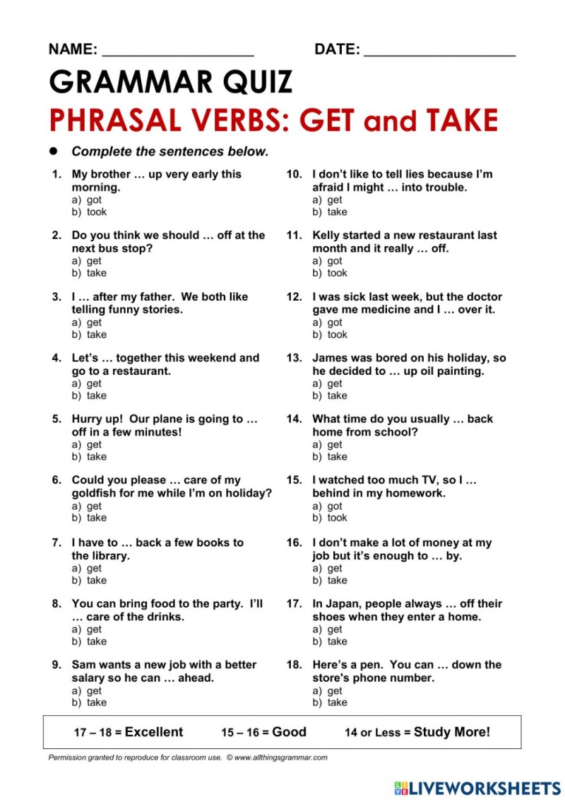 Phrasal Verbs Get tasks