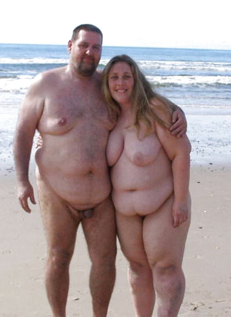 Naked fat men on the beach