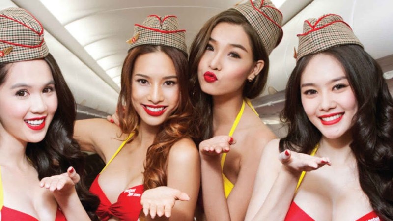 Vietnamese stewardesses in a swimsuit