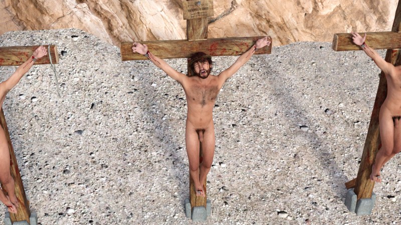 Crucifixion XXX Flies crawl along the naked