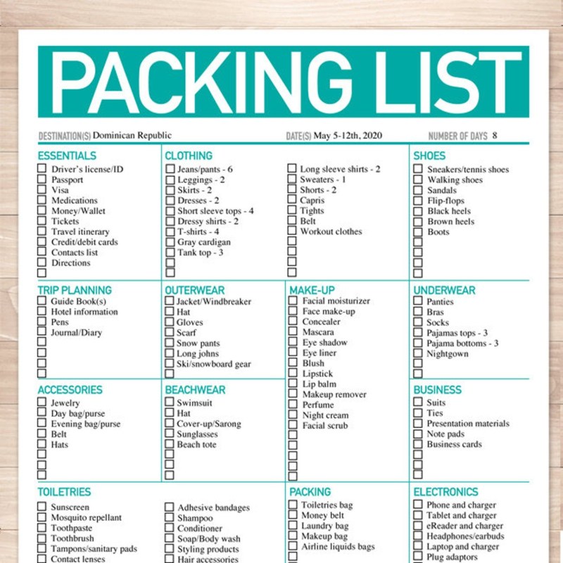 Packing List for moving