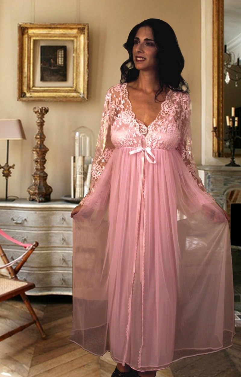 Retro women in transparent peignoirs