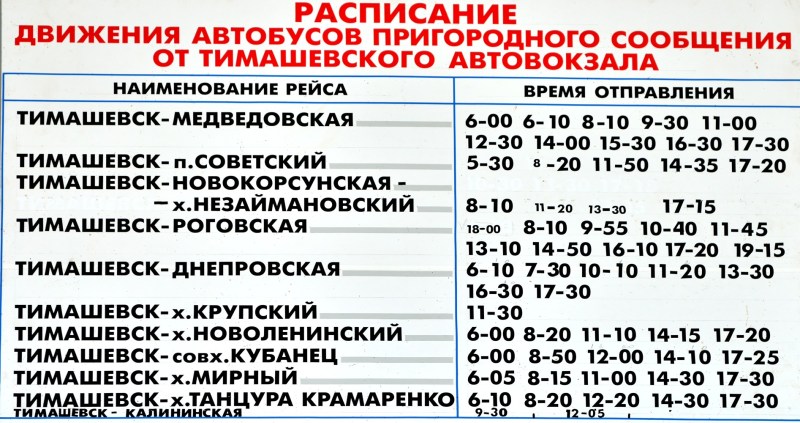 Schedule of minibuses Timashevsk