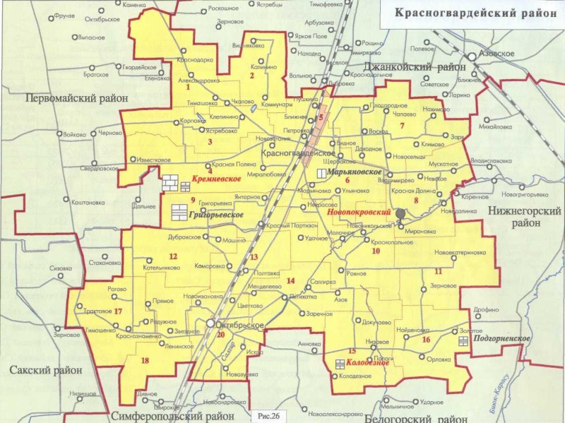 Map of the Krasnogvardeisky Crimea of the Krasnogvardeisky district of Crimea