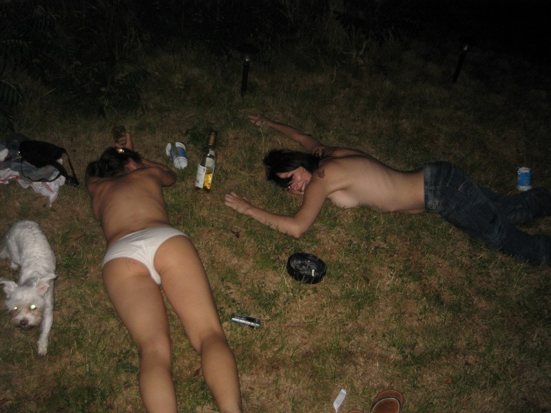 Drunk naked women in nature