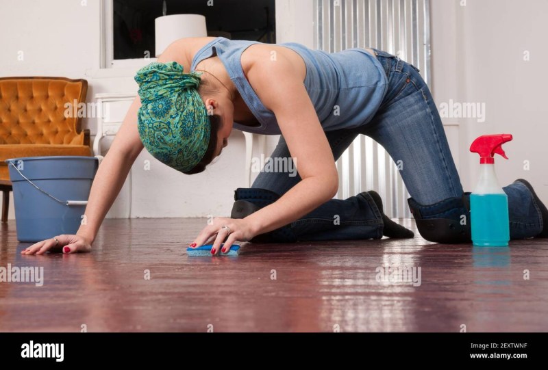 The tired woman is cleaned