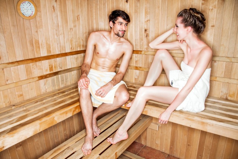 Charlie Etwell naked in the sauna
