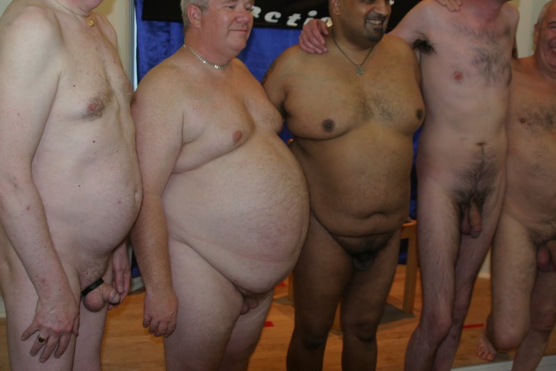 Naked fat men in the bathroom