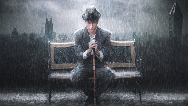 The girl is in the rain