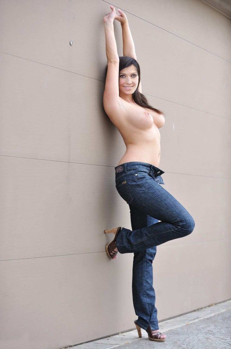 Girls topless in nude jeans