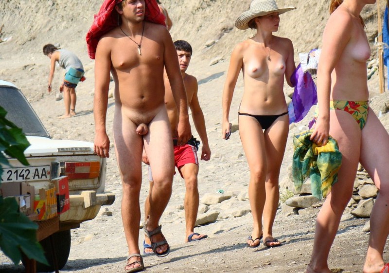 Naked man on a public beach