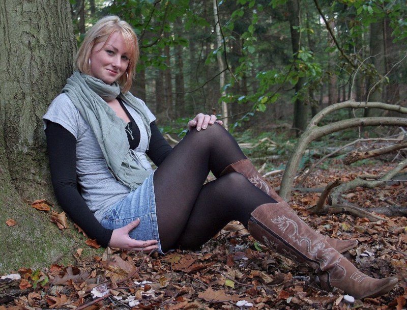 Lady in pantyhose in the forest