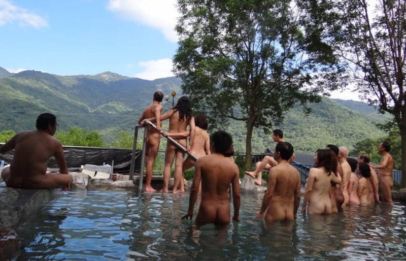 Naked in thermal springs