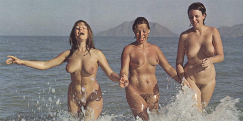 Naked women on the beach retro