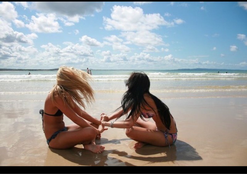 Blonde at sea with friends