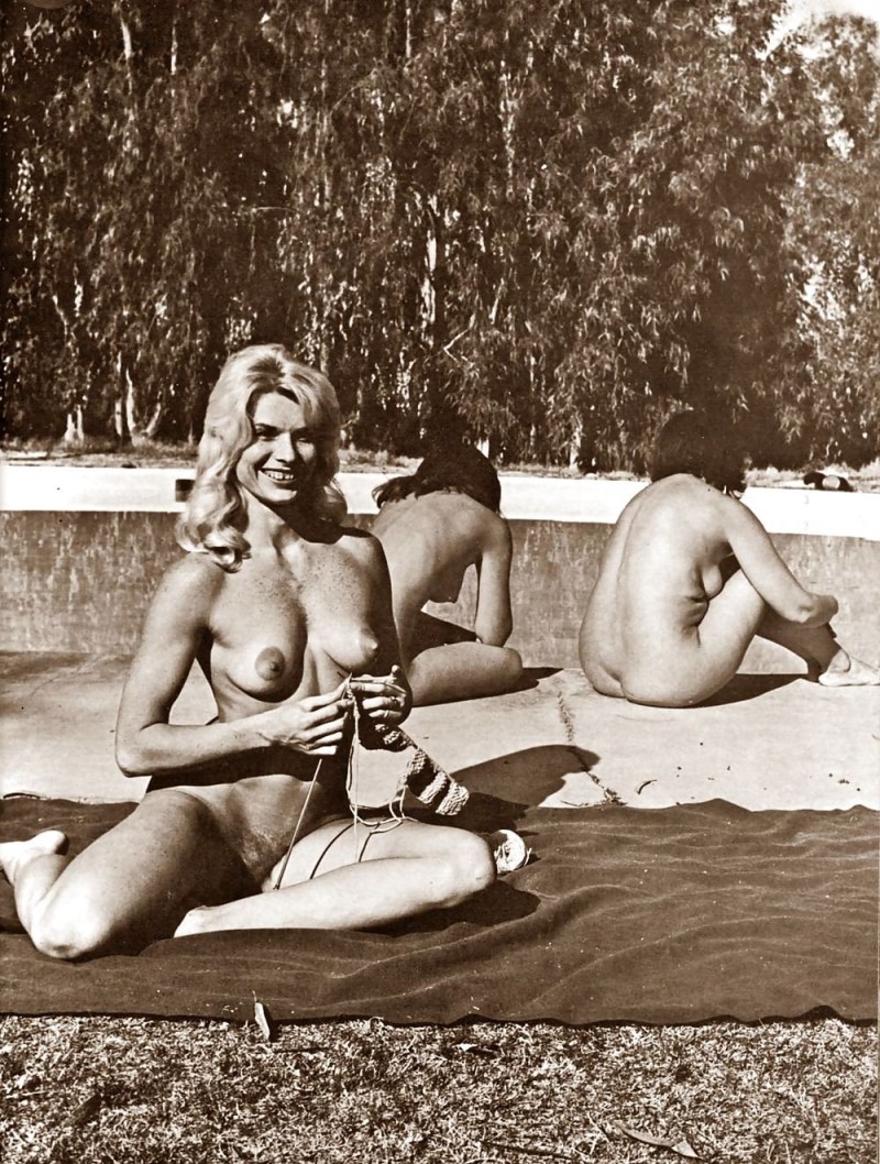 Naked women on the beach retro