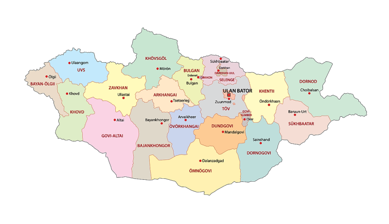 Mongolia provinces on the map