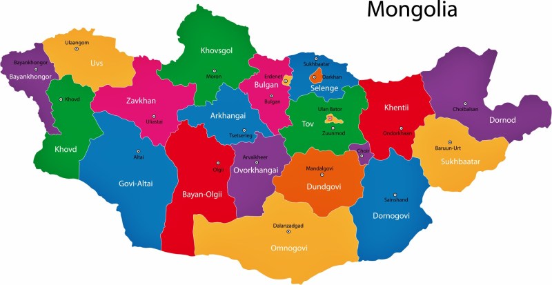 Mongolia provinces on the map