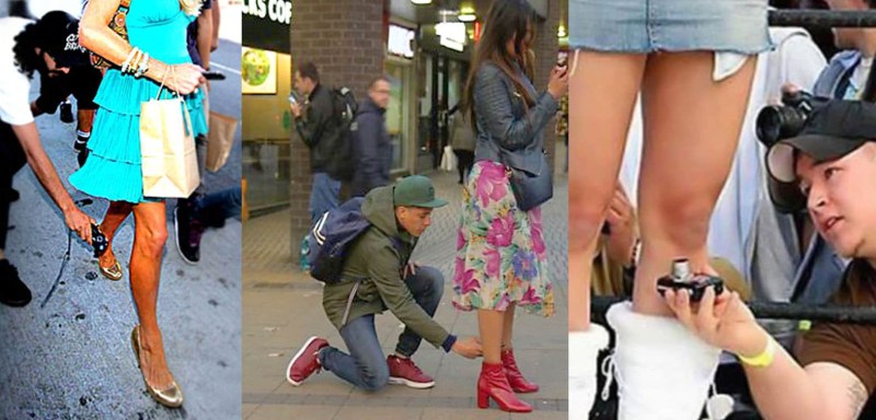 Panties from under the jeans skirt