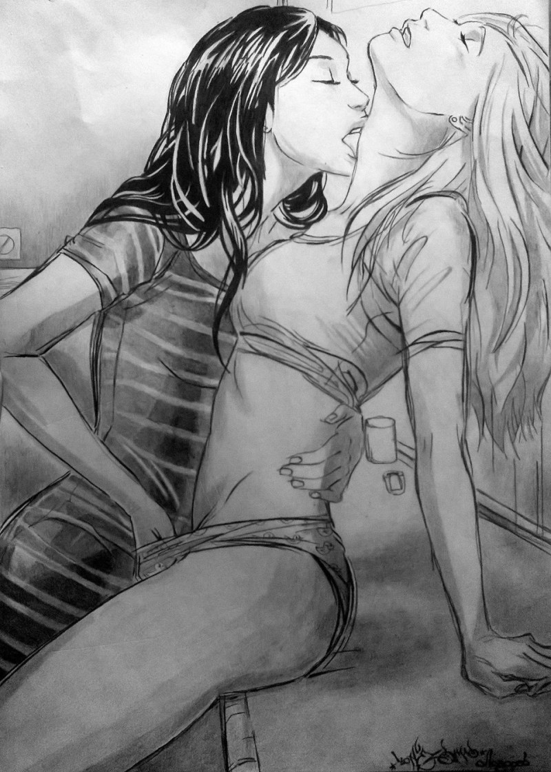 Drawings with a pencil of lesbians