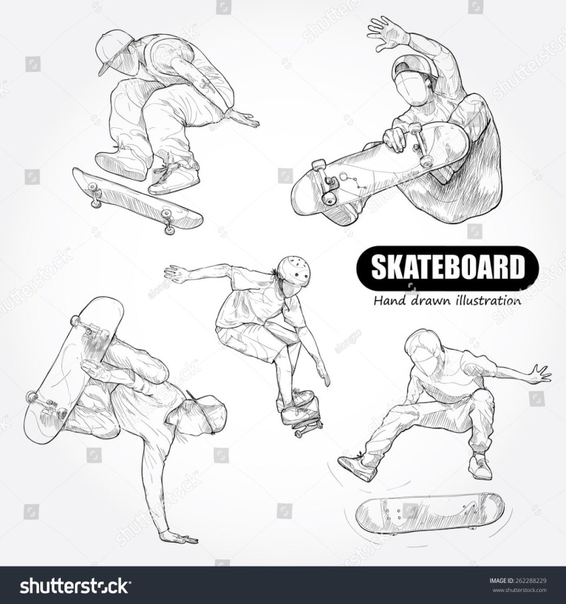 Skateboard in different positions drawing