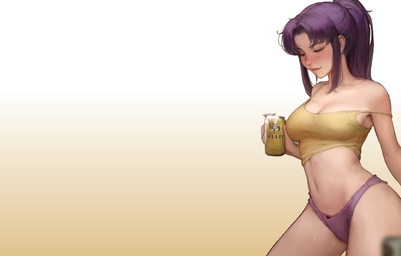 Misato Katsuragi with beer