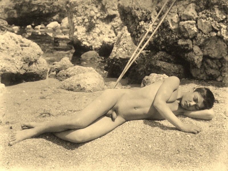 Boy on the beach nude retro