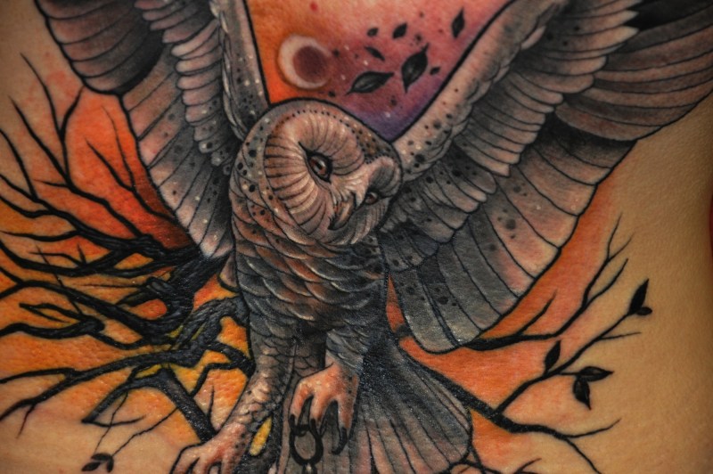 Girls with a tattoo in the night