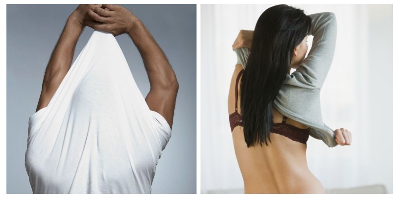 Pulls off his clothes