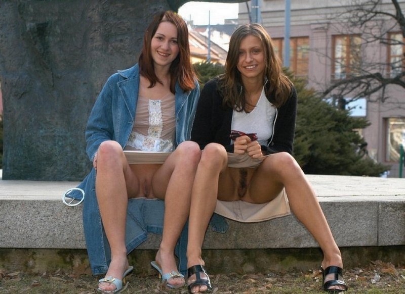 Two girls without panties