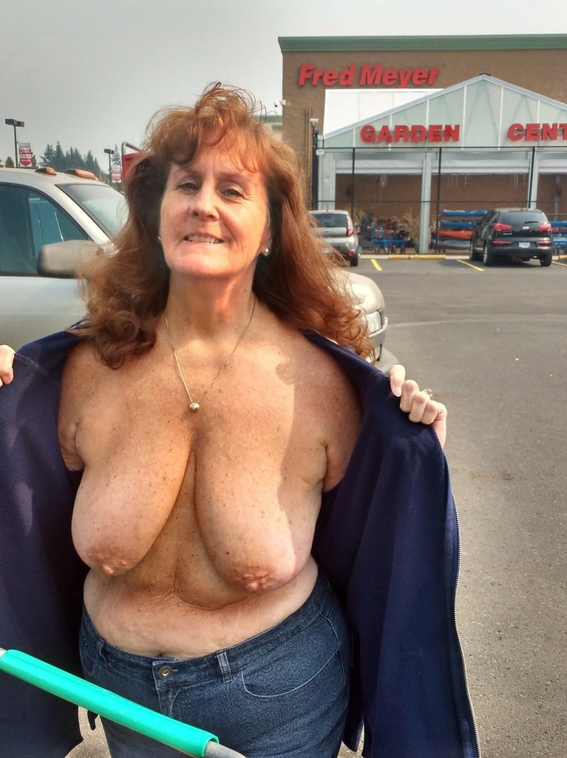 Grandmother's boobs in a swimsuit