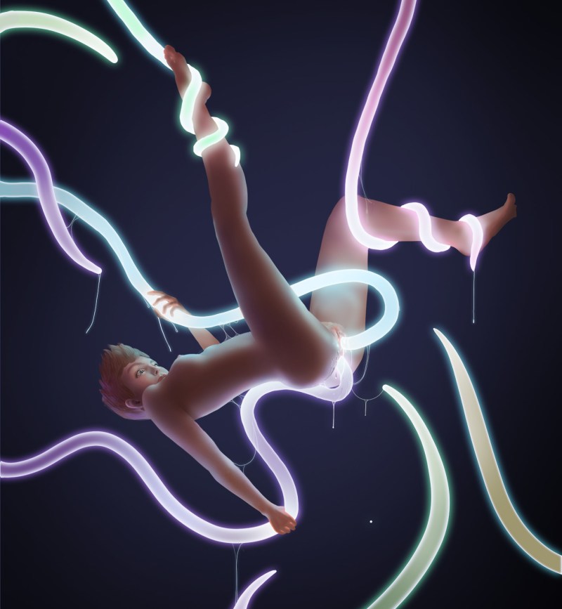 Girl with a banana in her mouth